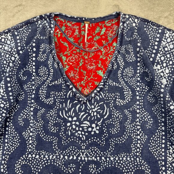 NWT Free People On The Block Poncho Sweater Denim Paisley Bandana Oversized Sz L - Picture 8 of 12